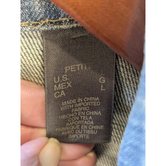 Liz Claiborne 100% Cotton Blue‎ Denim Brown Sequined Jacket Sz L - Picture 7 of 11